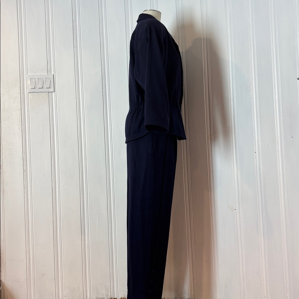 Vintage Navy Blazer & Pants Set – Soft Tailored Two-Piece - Size M to L - Picture 3 of 13